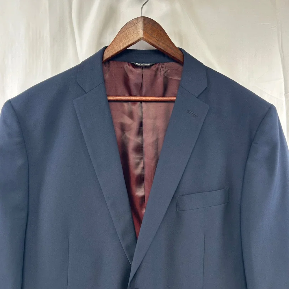 Fellini Uomo Sport Coat Mens 46L Navy Blue Super 140s Wool‎ Blazer SB-2